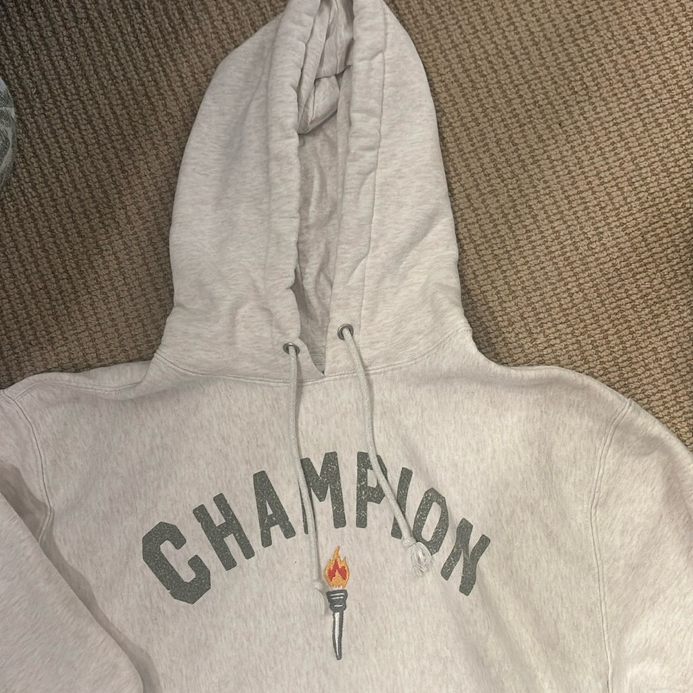 Champion Reverse Weave Heather Grey Hoodie Sweatshirt Torch  Unisex size Large